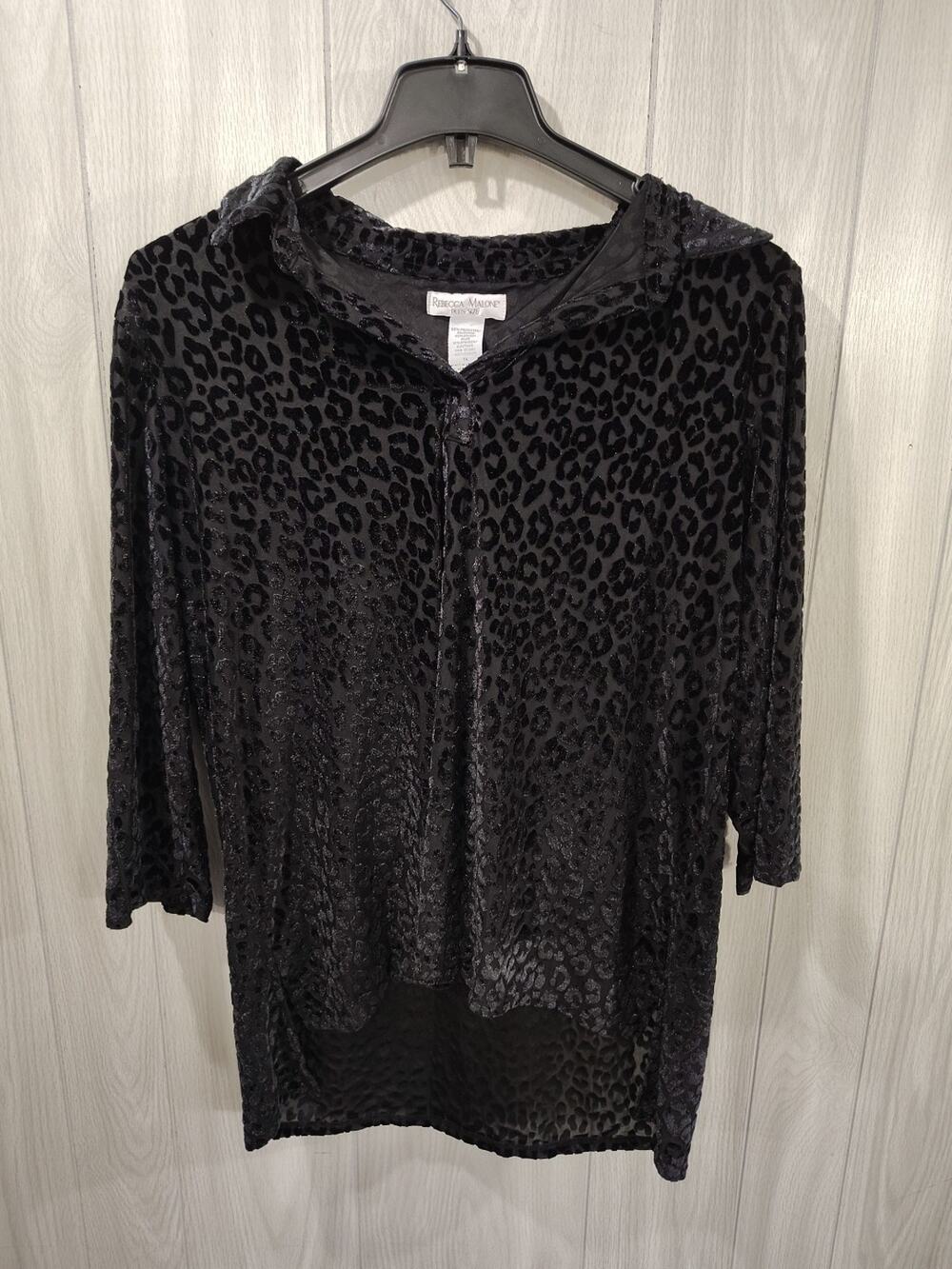 Woman's Velvet Burnout Leopard Print Blouse Top Plus Size 1X Pullon Goth Witchy